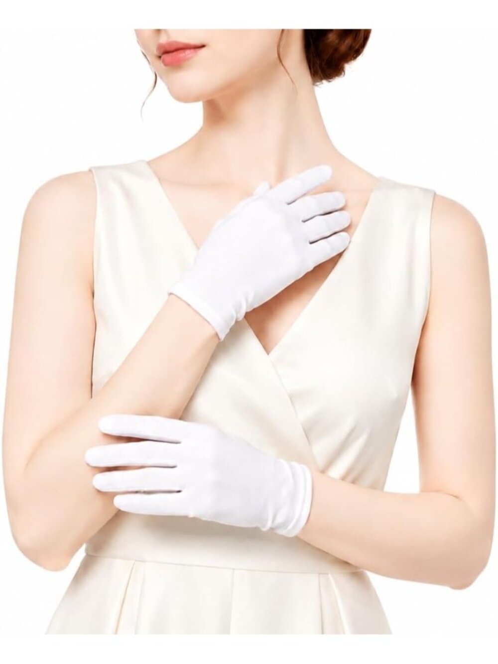 Women's White Opera Flapper 9 Inch's 23 Cm Slim Halloween Protection Gloves,